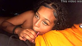 Young brunette sucks beach cock caught outdoor fucking