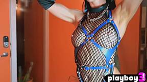 Petite playboy model Chevelle strips lingerie revealing big natural tits bubble butt