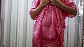 Indo babe in transparent satin dress caught bathing big tits exposed