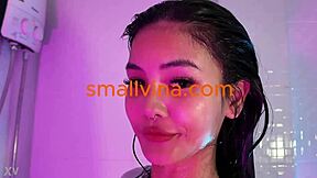 Busty Asian 18-19 yo twerks her big ass nude in steamy shower solo