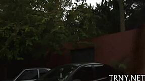 Teen shemale slut rims ass then takes rough anal pounding