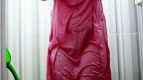 Indo babe in transparent satin dress caught bathing big tits exposed