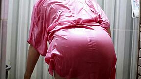 Indo babe in transparent satin dress caught bathing big tits exposed