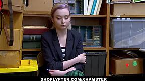 Shoplifting TEEN FUCKS security guard. She escapes cuffs with her tight pussy!