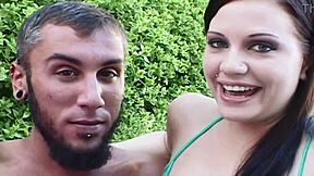 cute petite babe's floating pink intro teases natural tits poolside