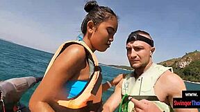 your asian gf sucking cock publicly on jetski, dare her to swallow?