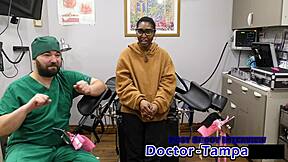 DAISY MYNX SPREADS SHAVED PUSSY FOR DR TAMPA'S UNIVERSITY PHYSICAL PROBE!