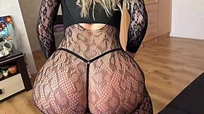 Fucked Blonde Slut in Nylon Bodysuit Riding Dick Cowgirl Hard