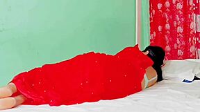 stepsis in red sharee fucks stepmom with dirty hindi talk