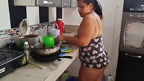 Colombian Maid Hired In Short Pants Flashing Her Huge Curvy Ass For Taboo Fun