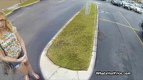 why does this blonde teen bend over for stranger's cash outdoors?