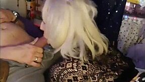 HOT BLONDE EATS ASS WICKED BLOWJOB SKIRT STOCKINGS!