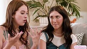 busty milf feels stepdaughter's tongue in deep lesbian dove fuck