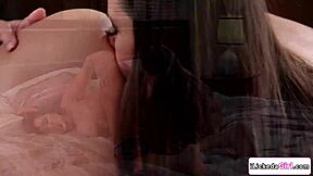 petite brunette lesbian babe fingers and licks lingerie-clad best friend's pussy till squirting scissoring