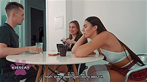 tied up petite step sis milan gets cheek pussy fucked by bro and aunty in taboo 3some bed share s1e5