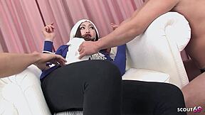 cute japanese teen's first hairy pussy double creampie in uncensored mmf threesome