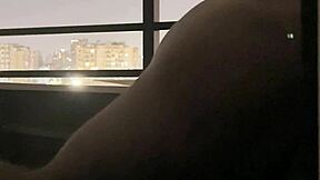 Damn, sexy brunette's balcony deepthroat blowjob has me drooling—watch her swallow!