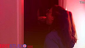 nurse greene deepthroats cum covered gloryhole cock in lingerie stockings