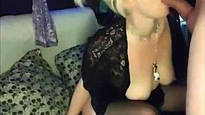 HOT BLONDE EATS ASS WICKED BLOWJOB SKIRT STOCKINGS!