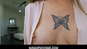 stepmom tricia oaks swallows stepson's cock after porn bust