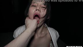 Japanese cutie moans loud taking euro cock doggystyle and facial