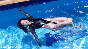 latex jessica bunny underwater pussy pool fuck