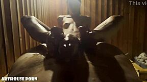 petite latina's oiled feet stroke cock in sauna