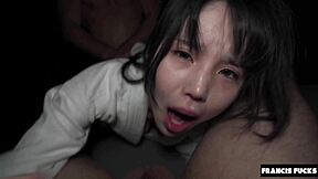 Japanese cutie moans loud taking euro cock doggystyle and facial