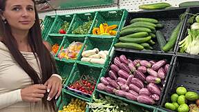 teacher spots wet petite with cucumber in shop fucks her doggystyle home