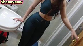 damn post-gym i'm teasing spreading pissing my pussy