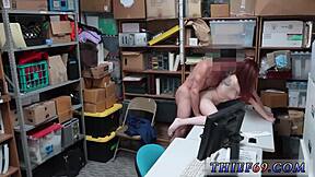 police redhead's big boobs tempt theft suspect into hardcore office blowjob?