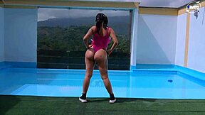 Colombian big ass teen rides monster cock creampie in hotel pool