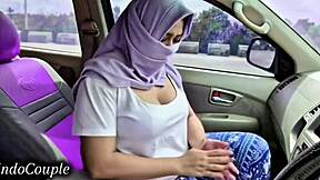Hot hijab student wife plays with my dick in car after jakarta uni pickup
