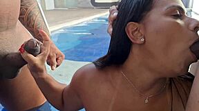 hot brazilian maid shows off in shower, me and friend join for rough anal dp poolside