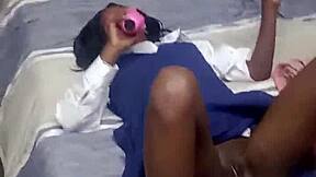 black teen shows wet pussy sucks vibe for daddy 👅