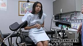 petite aria nicole spreads legs in latex gloves for close-up missionary fuck and creampie pov