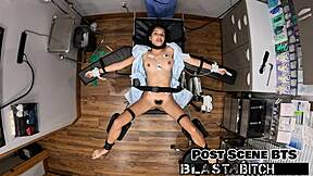 petite aria nicole spreads legs in latex gloves for close-up missionary fuck and creampie pov