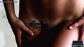 Madison Walker stretches her big natural tits in morning routine on concrete.