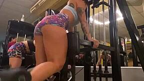 taticoelhotati flaunts tight shorts ass during public gym workout tease
