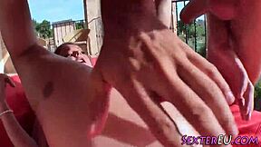 jizzy german teen fingers herself outdoors till she cums hard