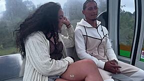a slut's perfect natural tits bounce during cable car blowjob