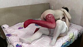 Blonde milf and brunette teen strip kiss lick in bedroom fetish play