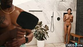 😍 petite ebony olivia jay in shower masturbating on big black cock 🍆💦
