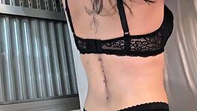 Goth college coed slut flaunts her huge natural tits for boyfriend