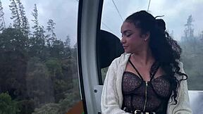 a slut's perfect natural tits bounce during cable car blowjob