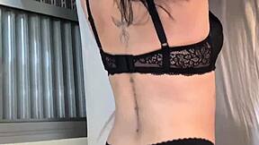 Goth college coed slut flaunts her huge natural tits for boyfriend