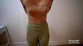 Step mom catches son stroking and milks his cum quick onto her tight pussy