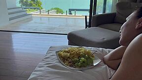 beautiful vacation milf calls cleaner to room for rough bedroom fuck