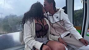 a slut's perfect natural tits bounce during cable car blowjob