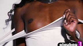 black babe strips lingerie revealing petite naked curves slowly